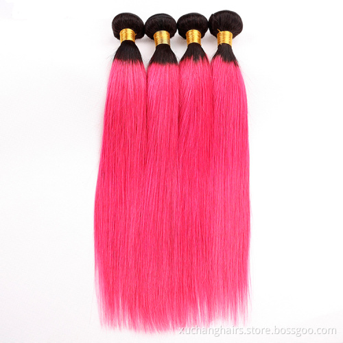 Colored Hair Bundle Wholesale Virgin Brazilian Hair Weave Bundles 2 Tone 1B Pink Straight Ombre Human Hair Bundles